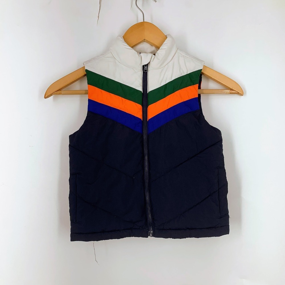 Janie and Jack Kids Retro Chevron Colorblock Puffer Vest Zip Up Size 3/4T